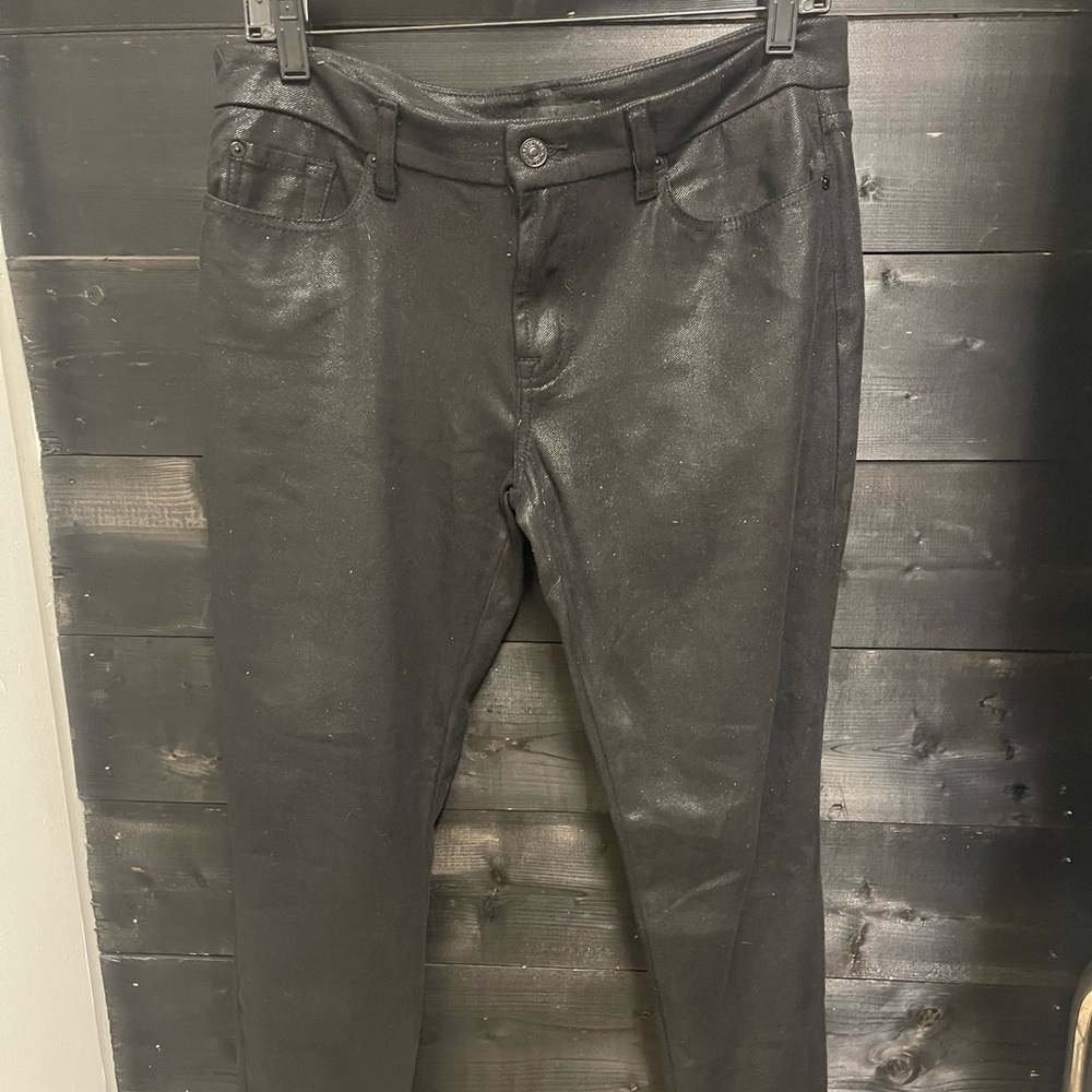 7 For All Mankind Shiny Black Skinny Jeans